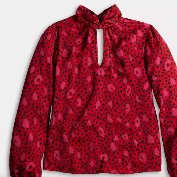 ⭐️ Twist Neck Long Sleeve Leopard Cheetah Polka Dot Classy Classic Party Blouse - Picture 4 of 6